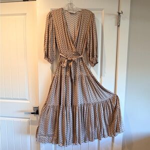 Petal & Pup Beige Polka Dot 3/4 Sleeve Wrap Dress